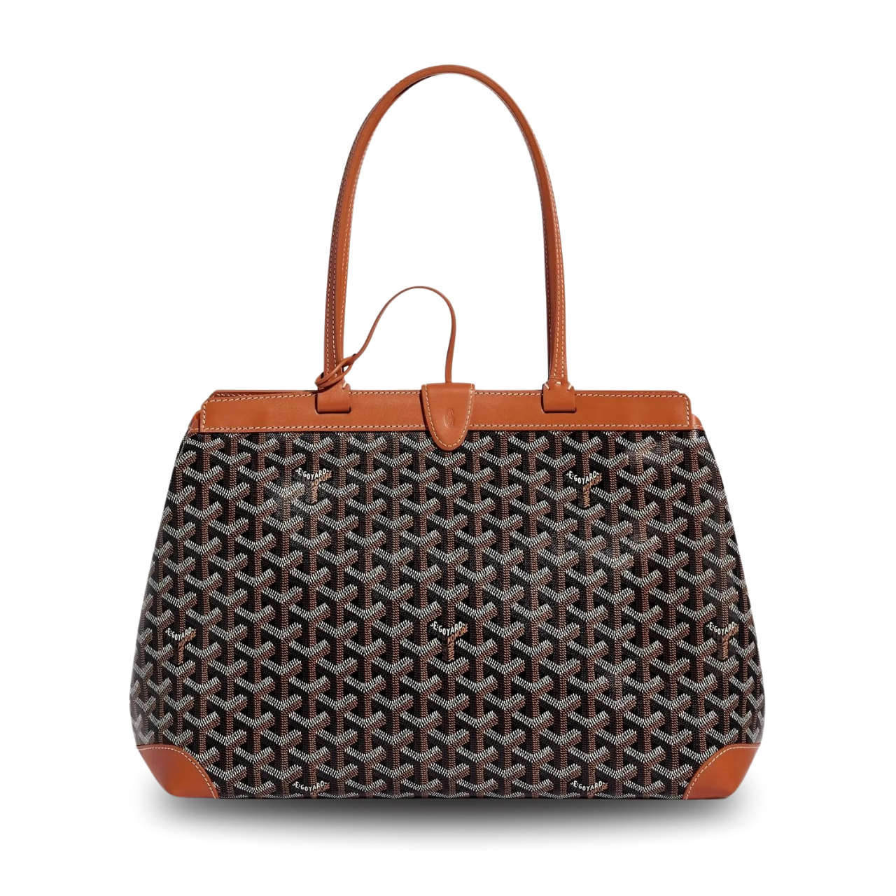 Goyard Bellechasse Biaude Pm Bag 36 Cm Black Goyardine Canvas And Tan Calfskin Trim