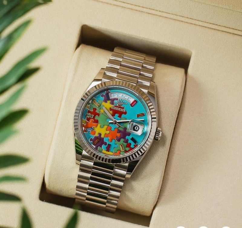 [Superclone] Rolex Day-Date 36mm Champlevé Enamel “Puzzle” Dial White President 128239-0056