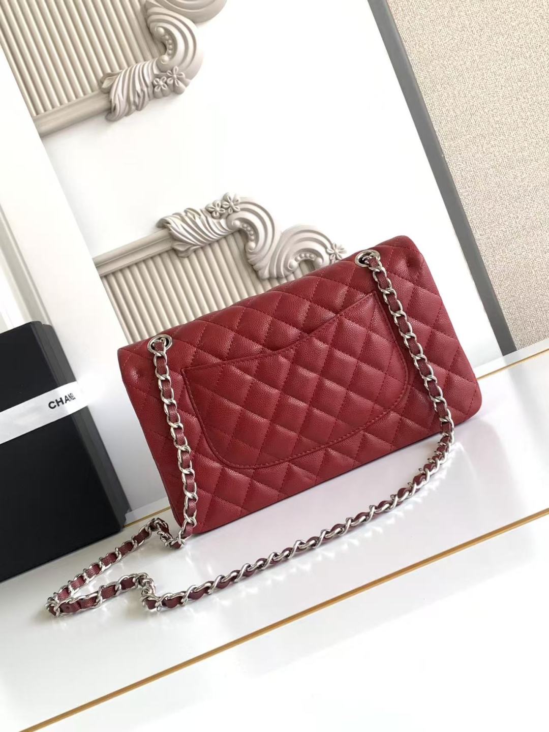 Chanel Classic Flap Bag 25 cm Red Silver-Tone Hardware A01112