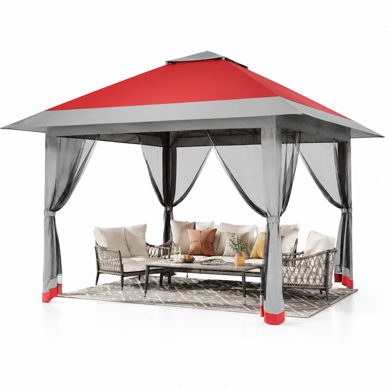 🔥Limited-Time Deal🔥13x13 Outdoor Pop Up Gazebo Tent – Large Shade Canopy with Mesh Netting, Double Vented Roof, 4 Sandbags & Wheeled Bag for Patio & Backyard