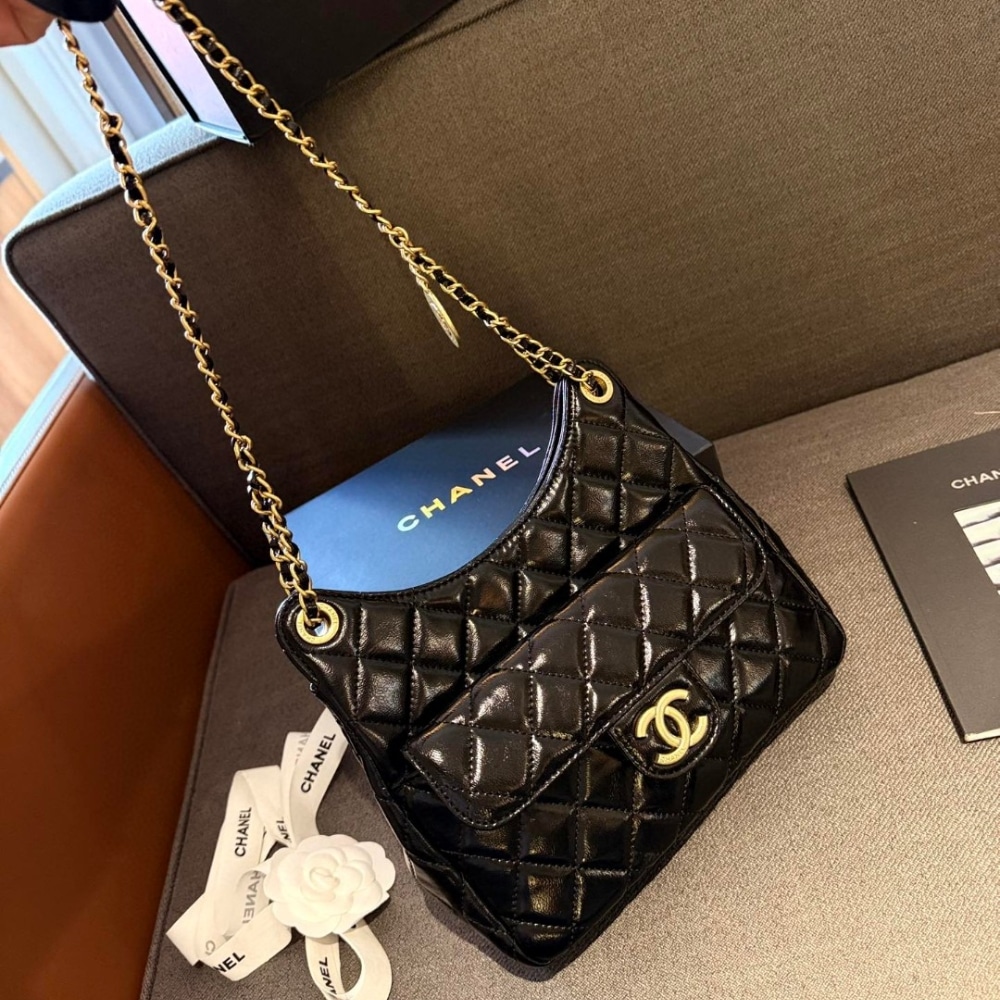 Chanel Small Hobo Bag Gold Black 20cm AS3710 B09746 94305