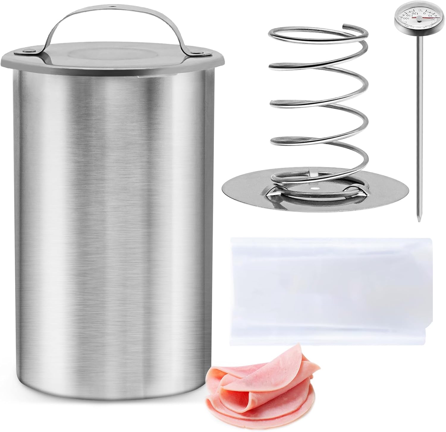 Deli Meats Stainless Steel Ham Maker - Ham Press Mold with Thermometer