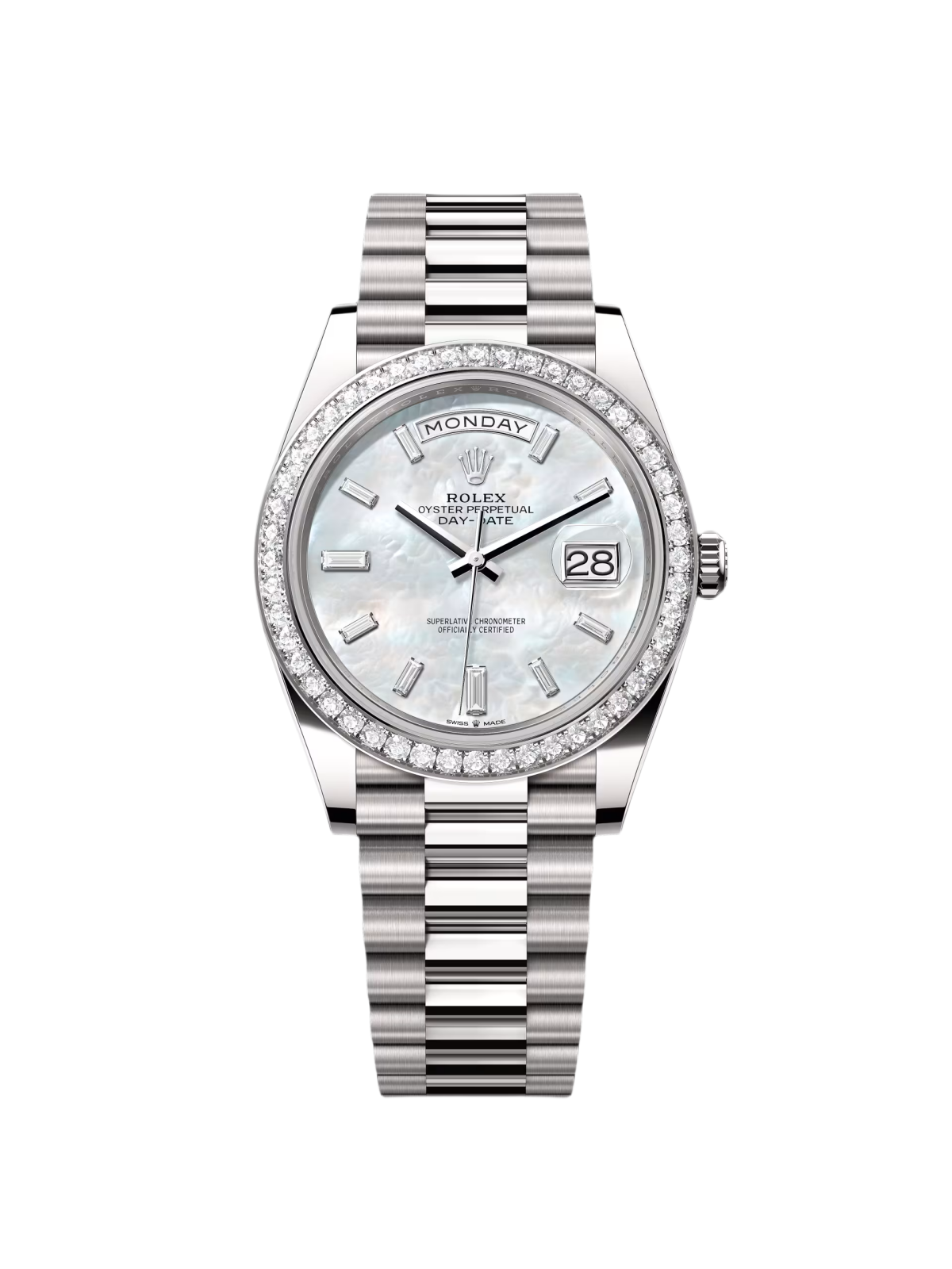 【Super Clone】Rolex Day-Date 40mm 228349RBR-0046 White Mother-of-Pearl Dial President Bracelet