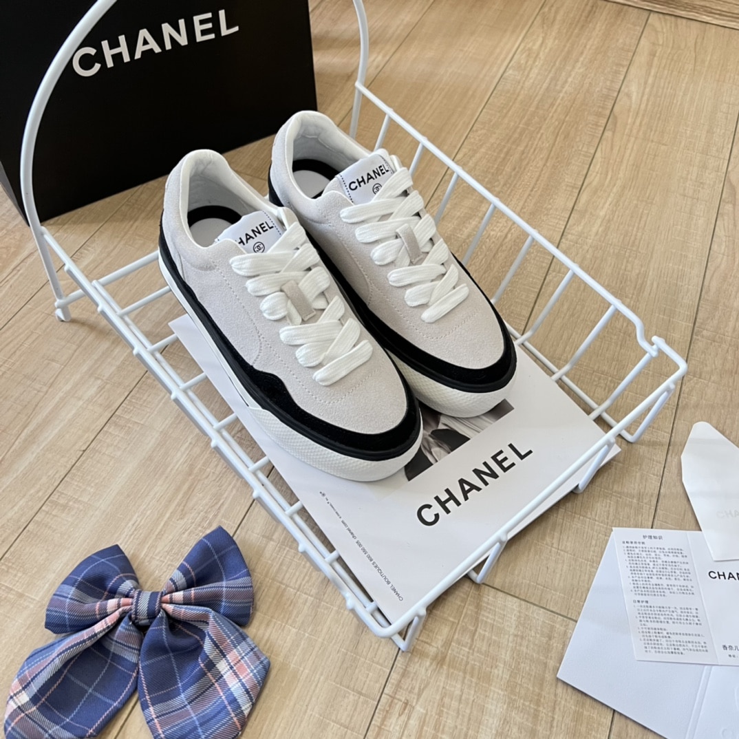 Chanel Suede Leather Runners White