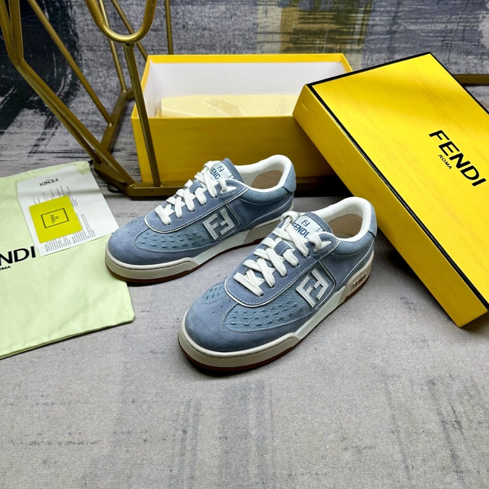 Fendi Match Denim Fabric And Suede Low Tops Light Blue 8E8670Asb3F1Sv1