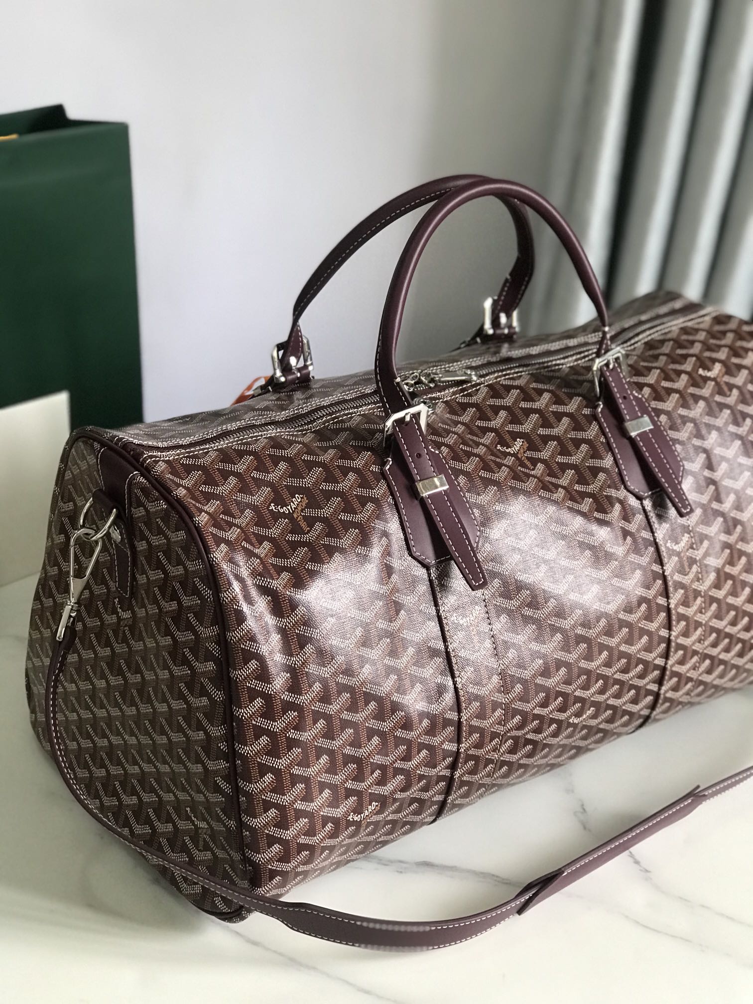 Goyard Boston 50 Bag Cm Wine Red Goyardine Canvas And Calfskin Trim