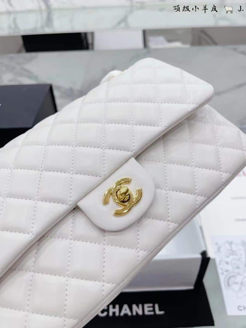 Chanel Classic Mini Flap Gold Hardware White 25Cm