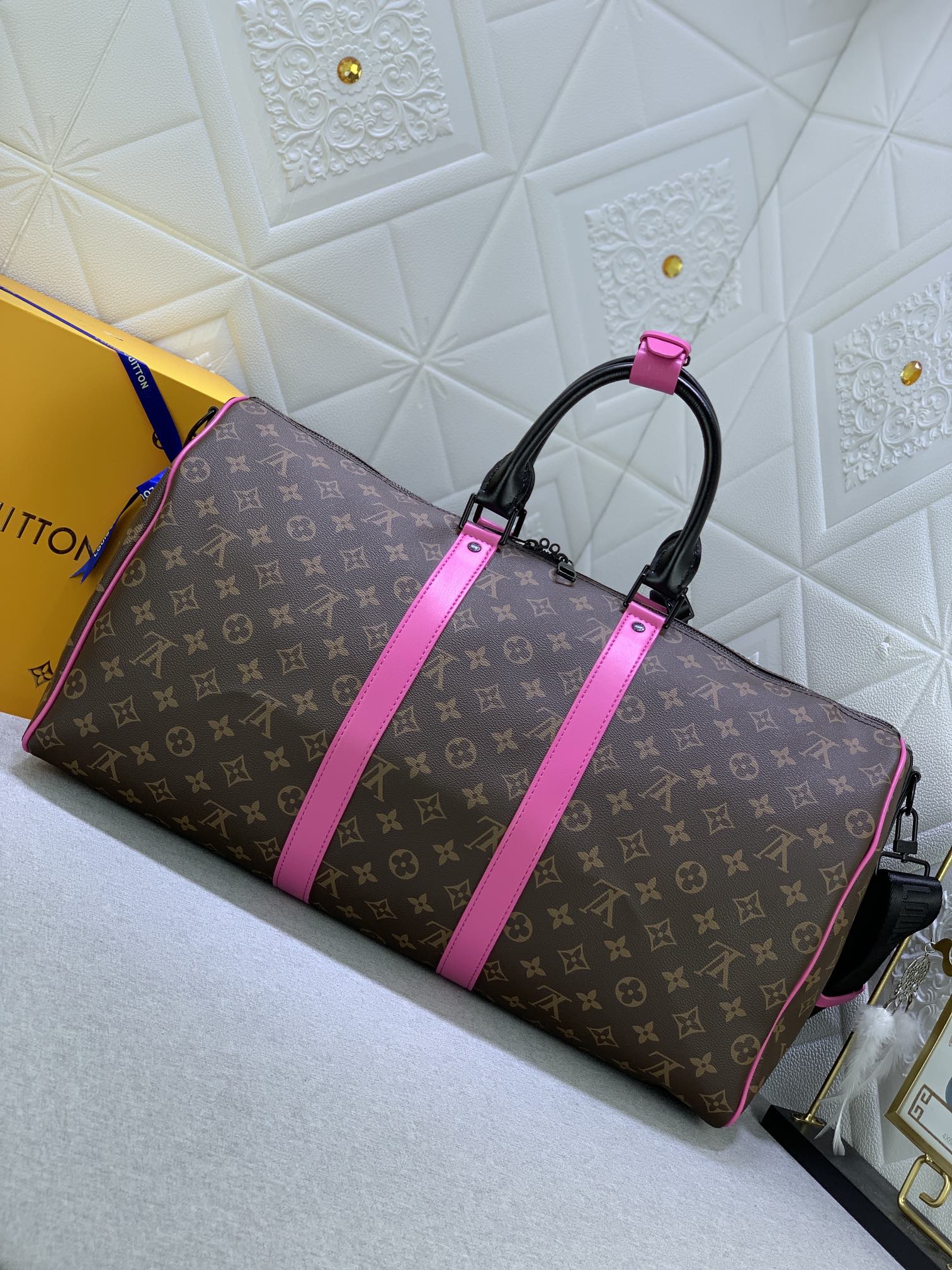 Louis Vuitton Keepall Bandouli Re 50 Brown And Pink Macassar Canvas M45866