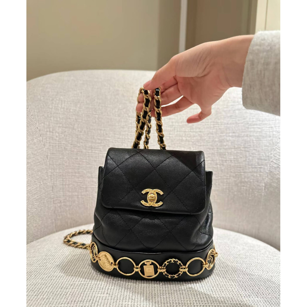 Chanel Small Backpack in Black Calfskin