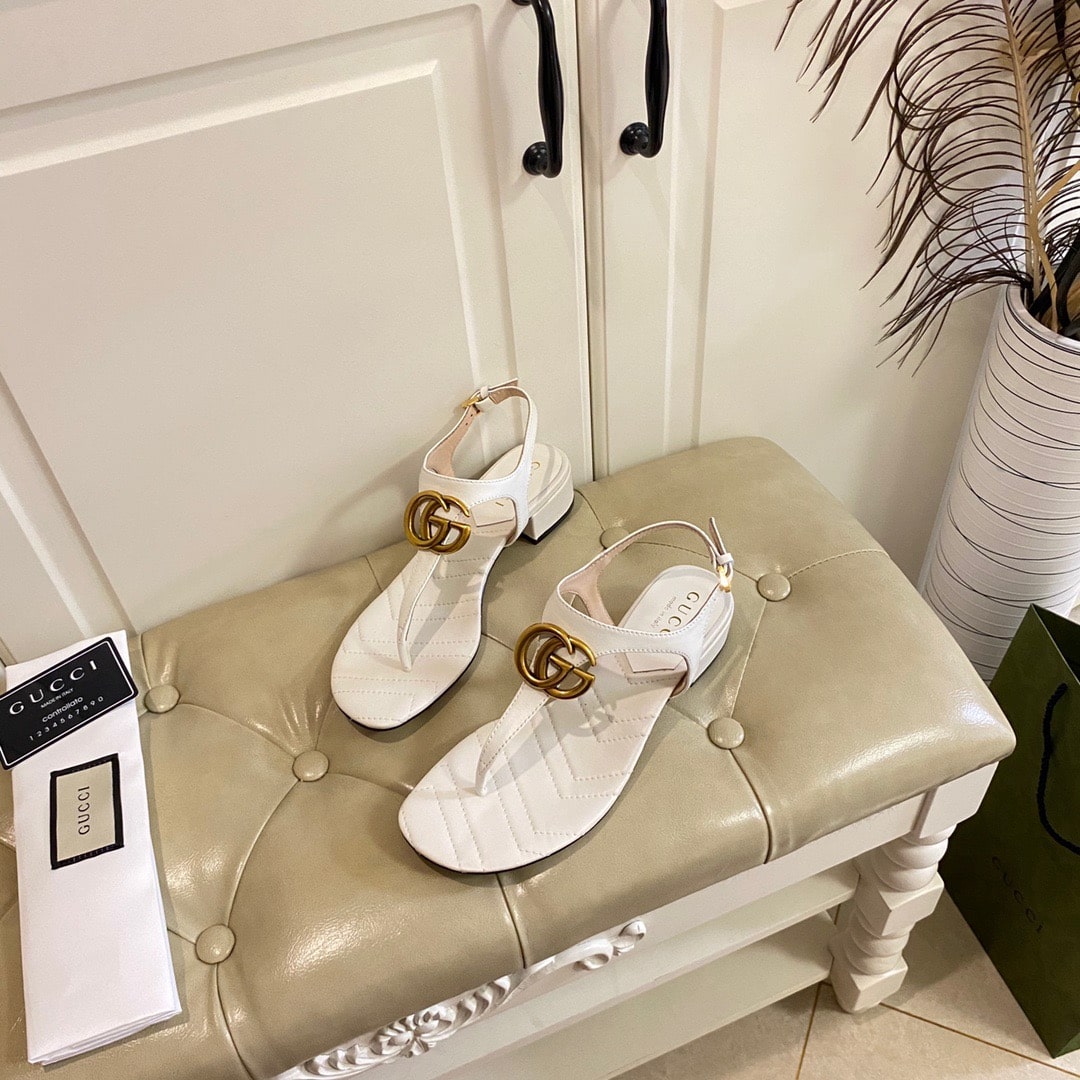 Gucci Double G Sandal Leather White 674840 Bko00 9022