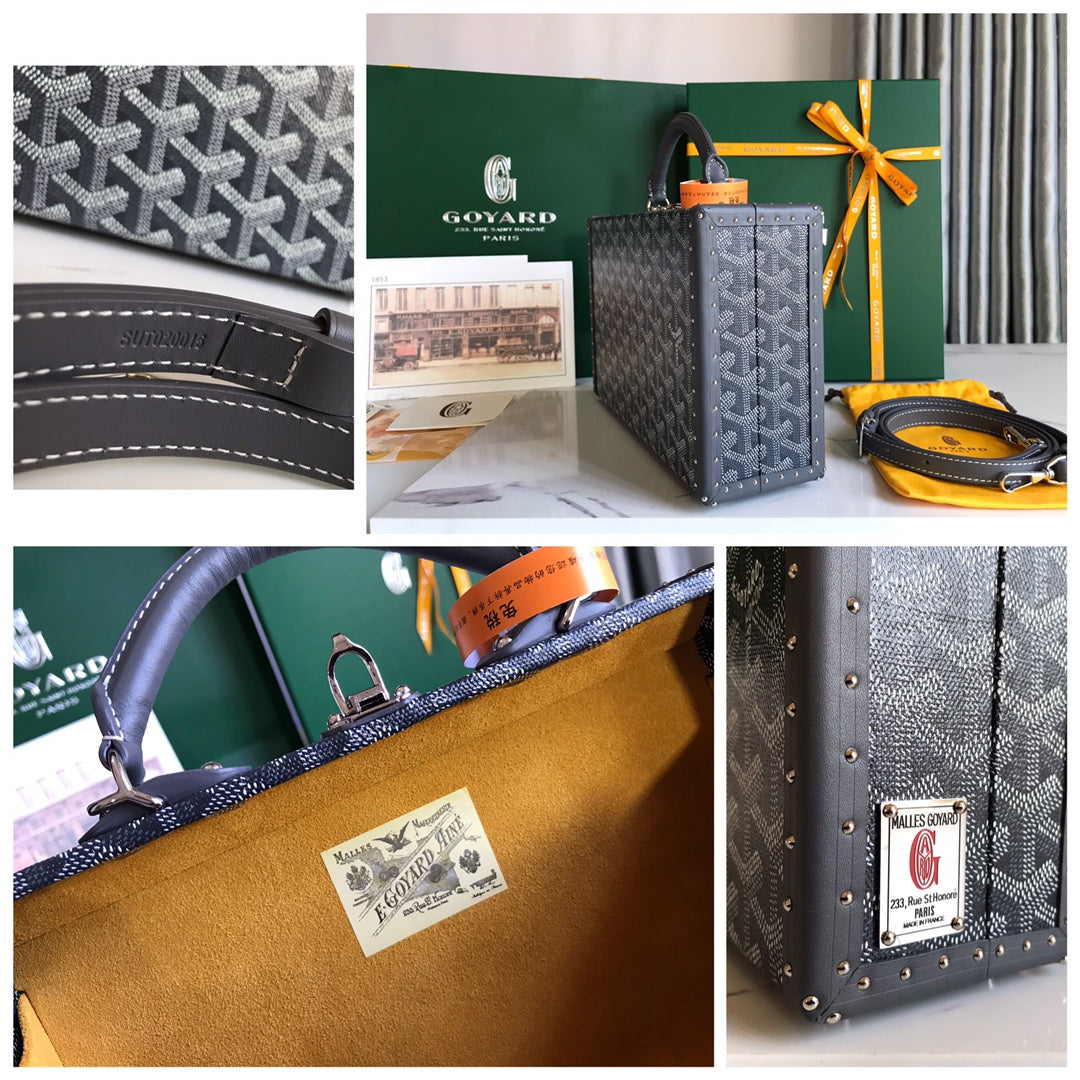 Goyard Grand Hôtel Trunk Bag 24.5cm Grey Black Goyardine Canvas And Calfskin