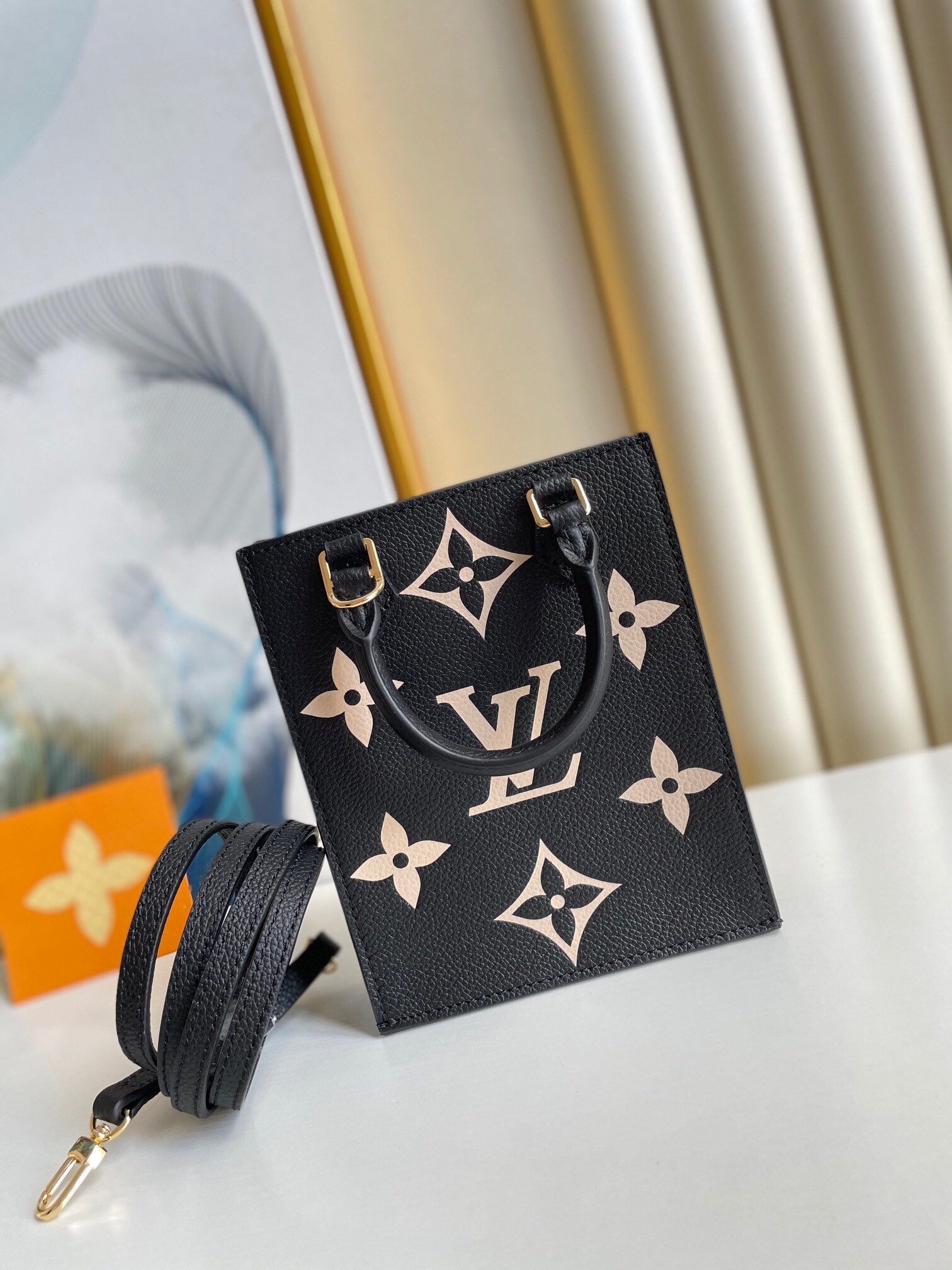 Louis Vuitton Petit Sac Plat 17Cm Black And Beige