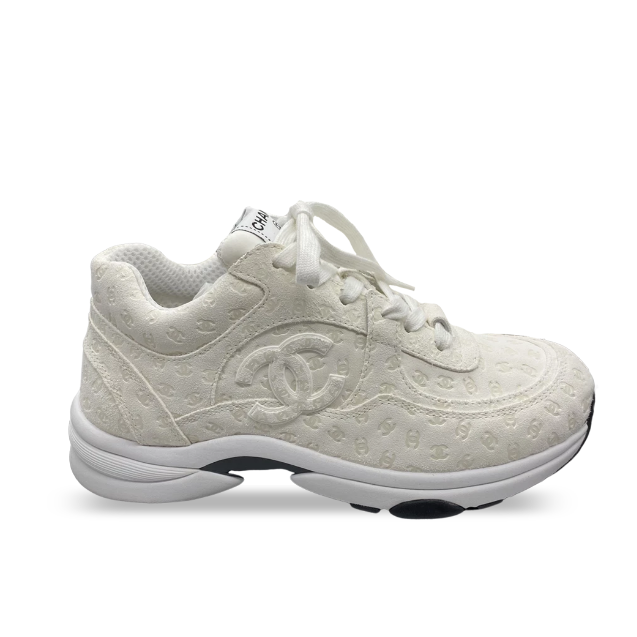 Chanel Cc Embossed Logo Suede White