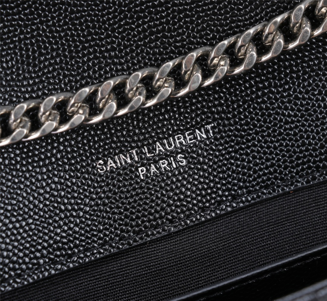 Saint Laurent Envelope Small Bag In Mix Matelasse Grain De Poudre Embossed Black Silver