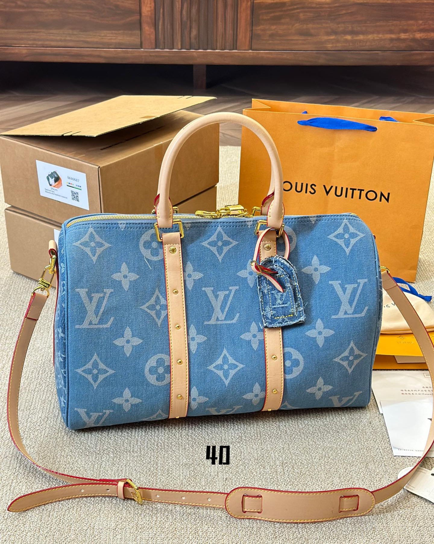 Louis Vuitton Keepall Bandouli Re Denim Blue 40Cm M24315