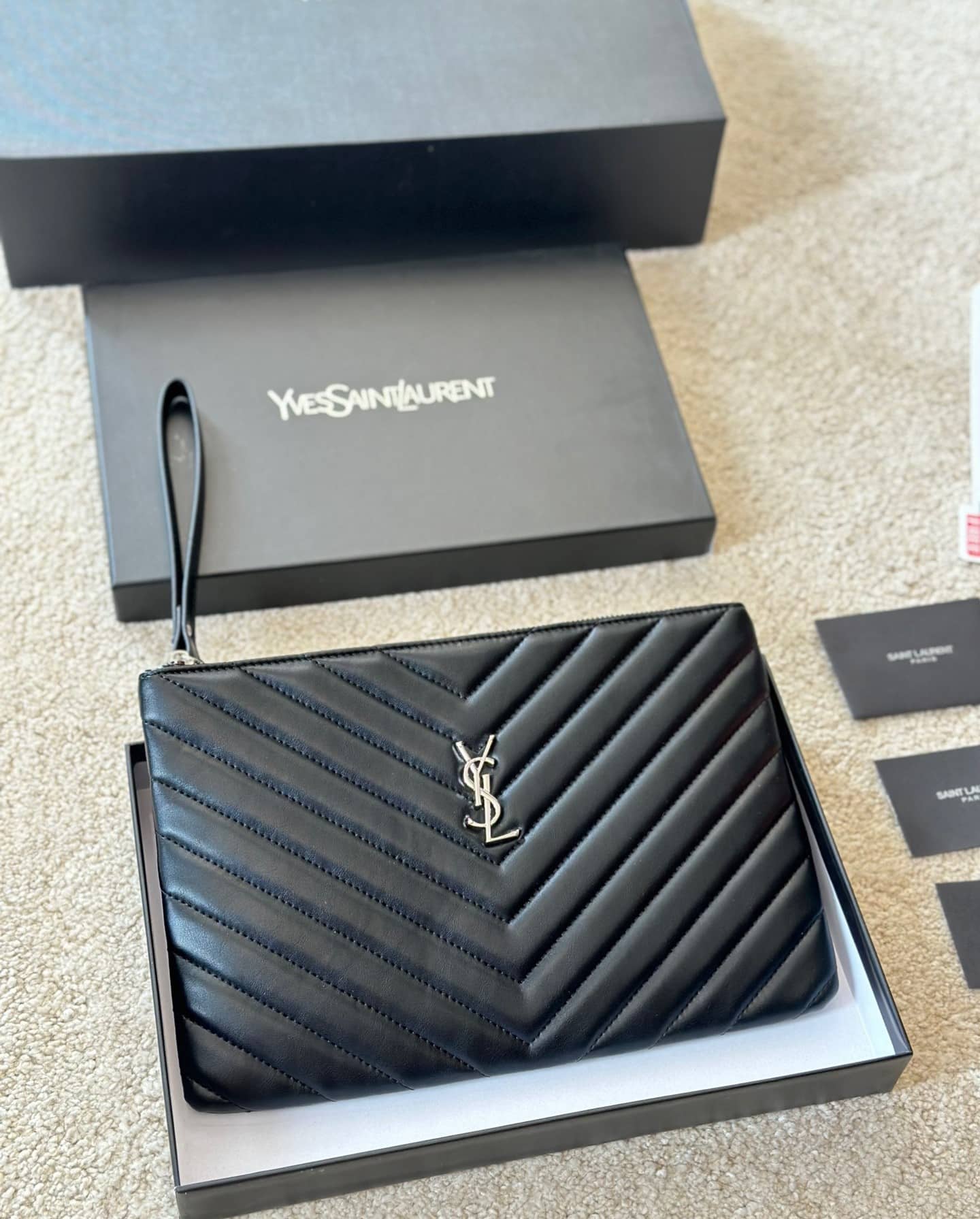 Saint Laurent Cassandre Matelassé Tablet Pouch In Quilted Leather Black 30Cm 559193Cwu021000