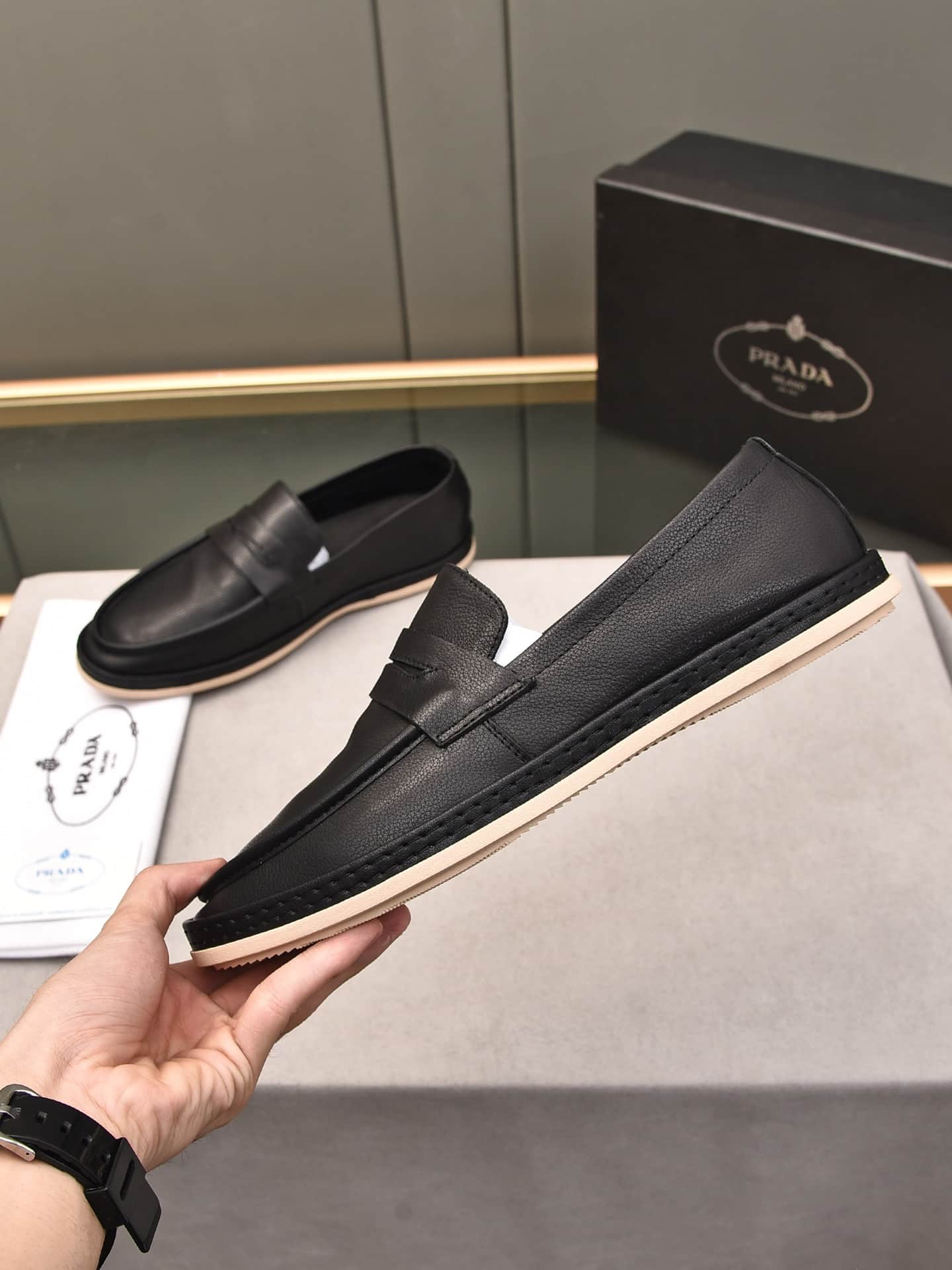 Prada Men’S Flat Loafers Leather Black