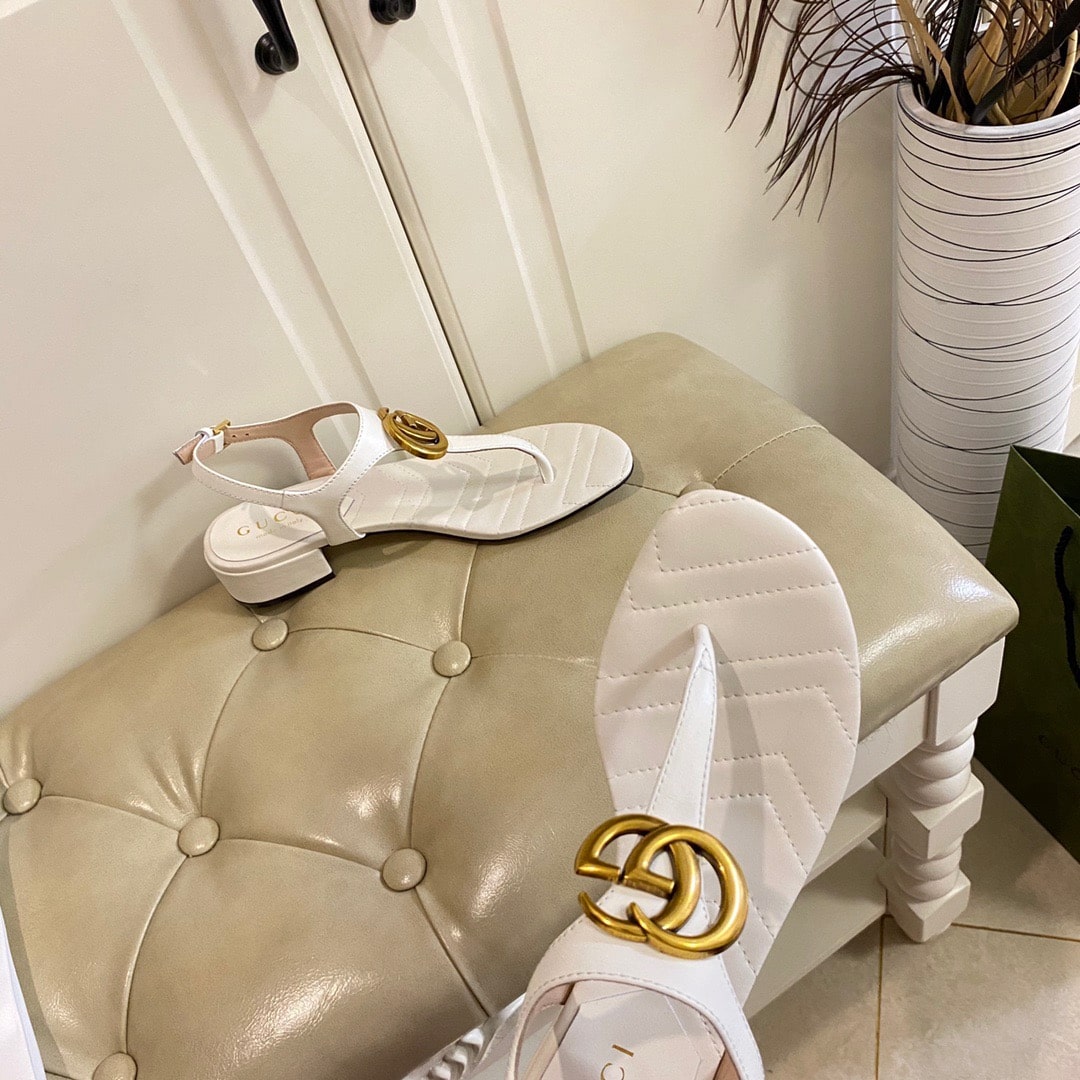Gucci Double G Sandal Leather White 674840 Bko00 9022