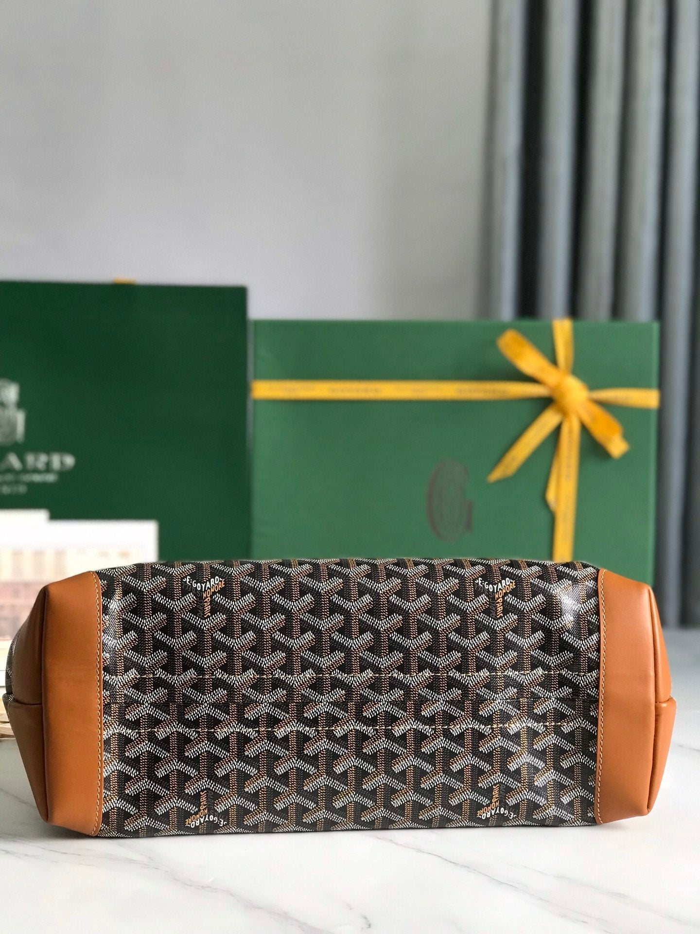 Goyard Bellechasse Biaude Pm Bag 36 Cm Black Goyardine Canvas And Tan Calfskin Trim