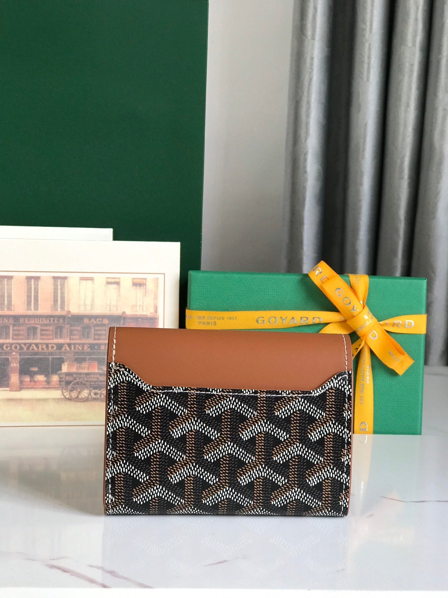Goyard Saint-Gabriel Wallet 12 Cm Tan Calfskin And Black Goyardine Canvas