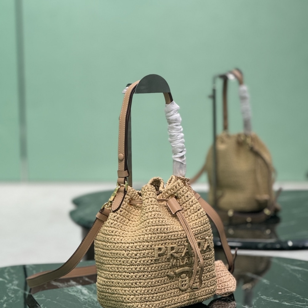 Prada Crochet And Mini Bucket Bag Natural 20Cm