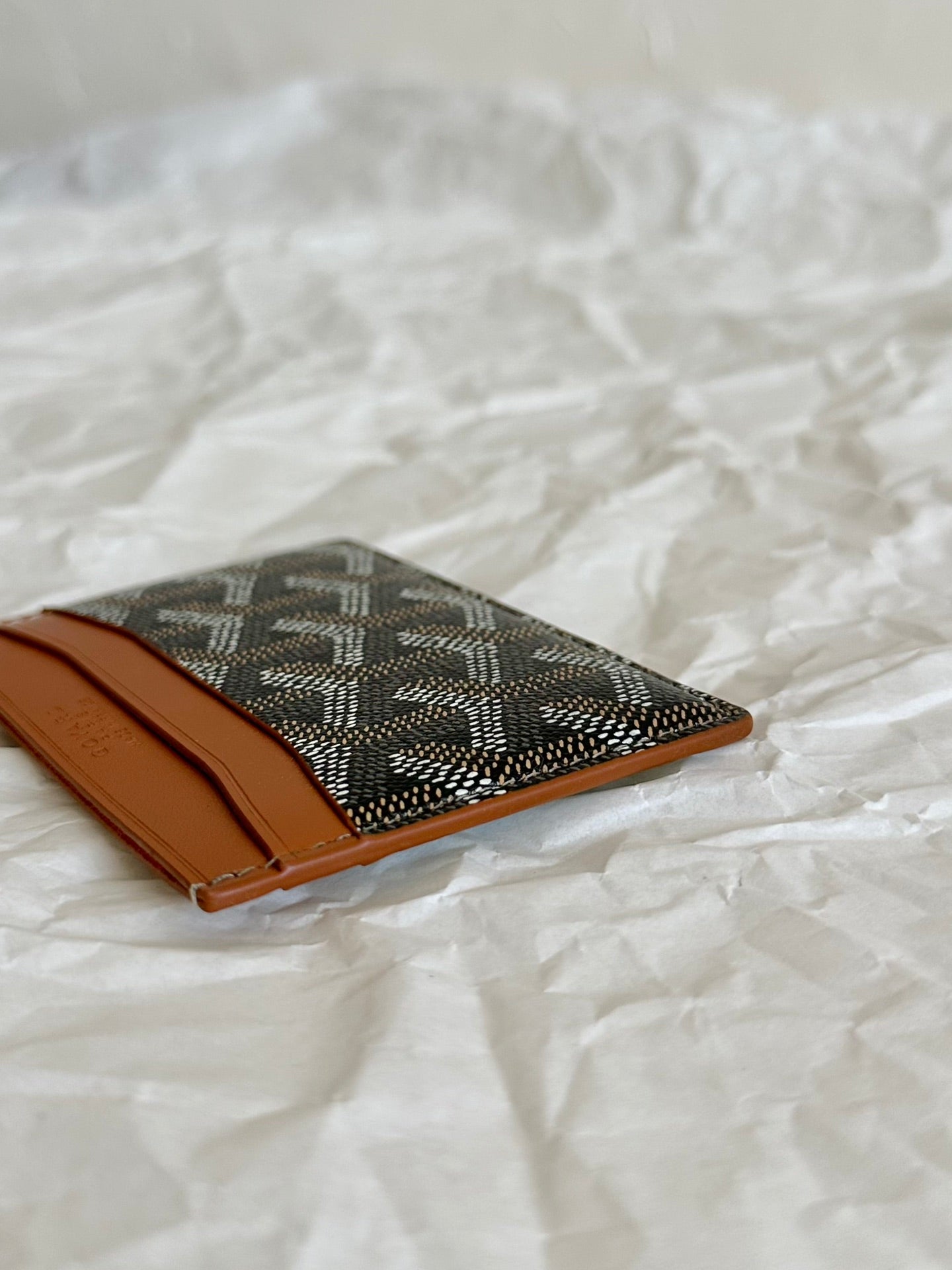 Goyard Saint-Sulpice Card Wallet 10 Cm Black Goyardine Canvas And Tan Calfskin