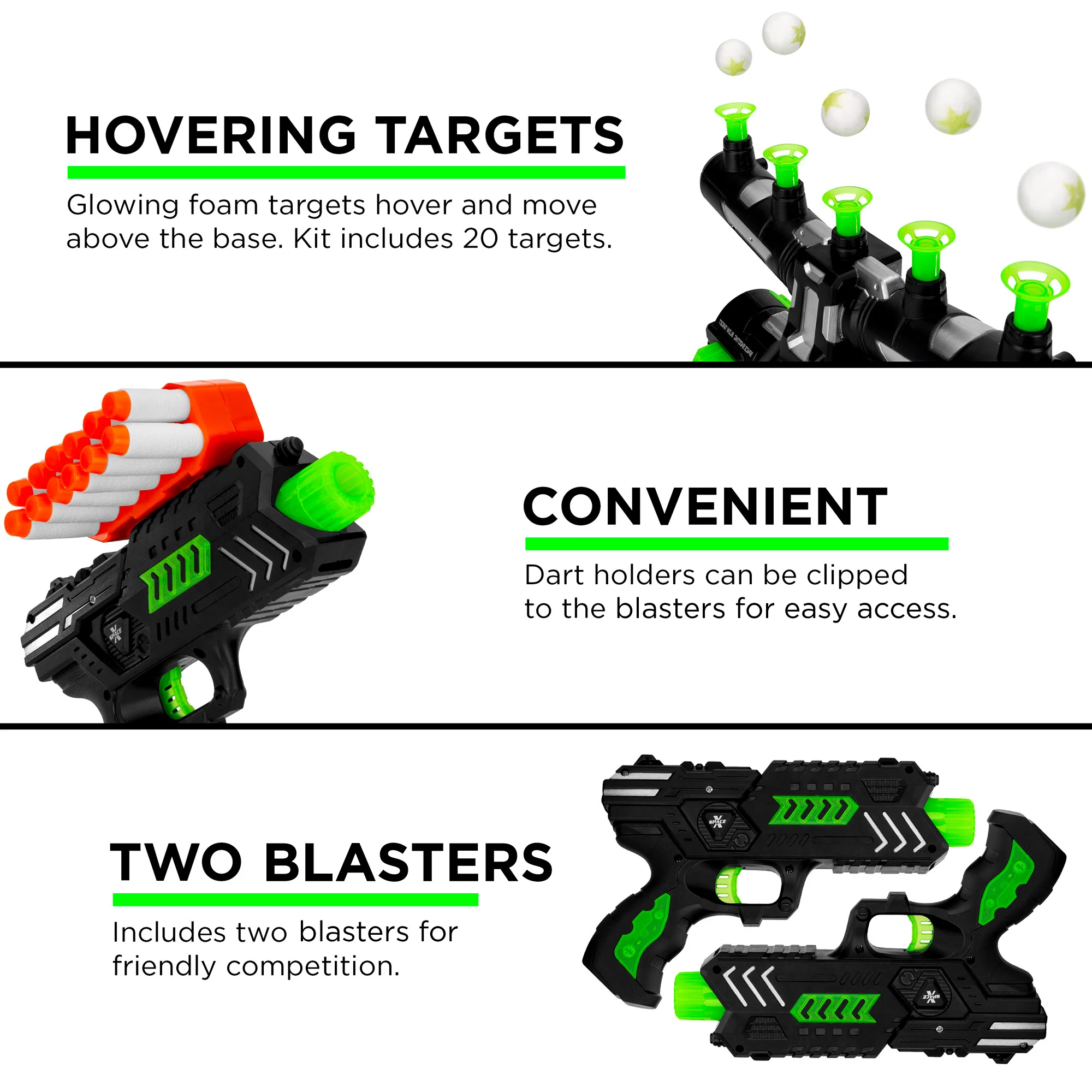 Glow-in-the-Dark Floating Target & Blaster Set w/ 24 Darts, 20 Targets