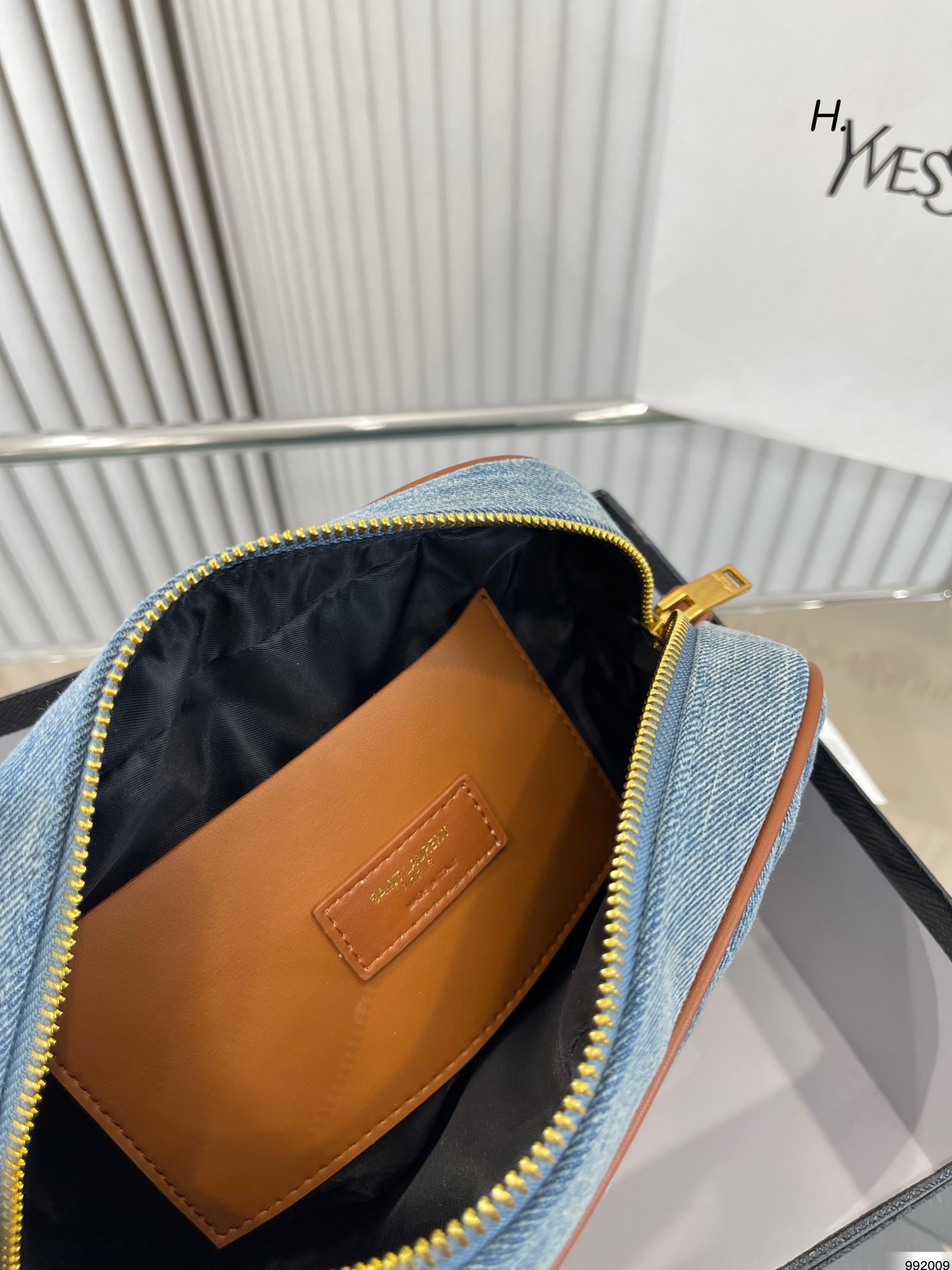 Saint Laurent Women’S Blue Mini Lou Denim Camera Bag 23Cm