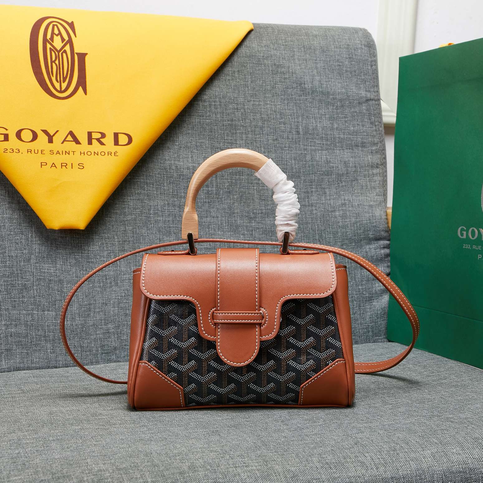 Goyard Saigon Souple Mini Bag Black And Tan Canvas 20cm