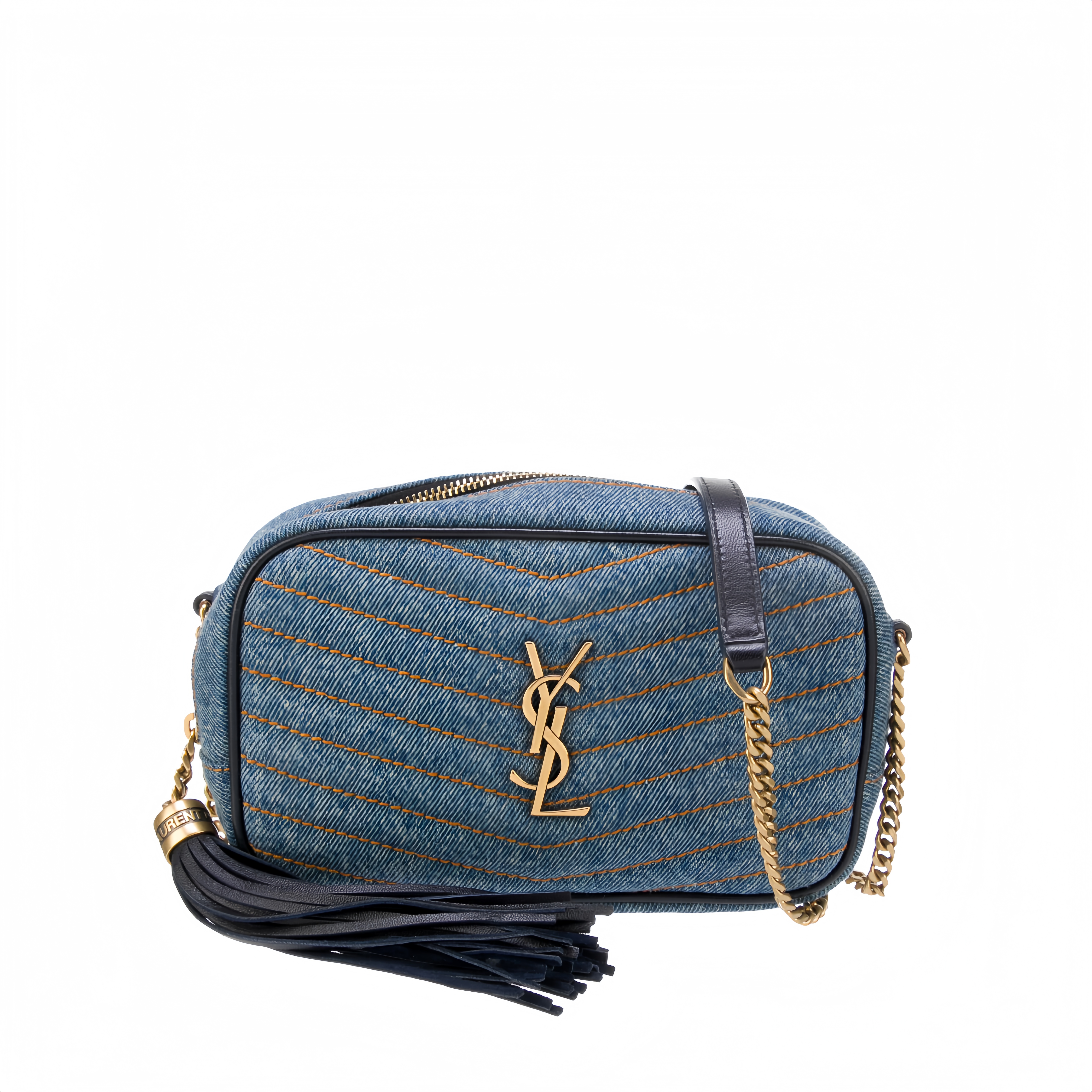 Saint Laurent Women’S Blue Mini Lou Denim Camera Bag 23Cm