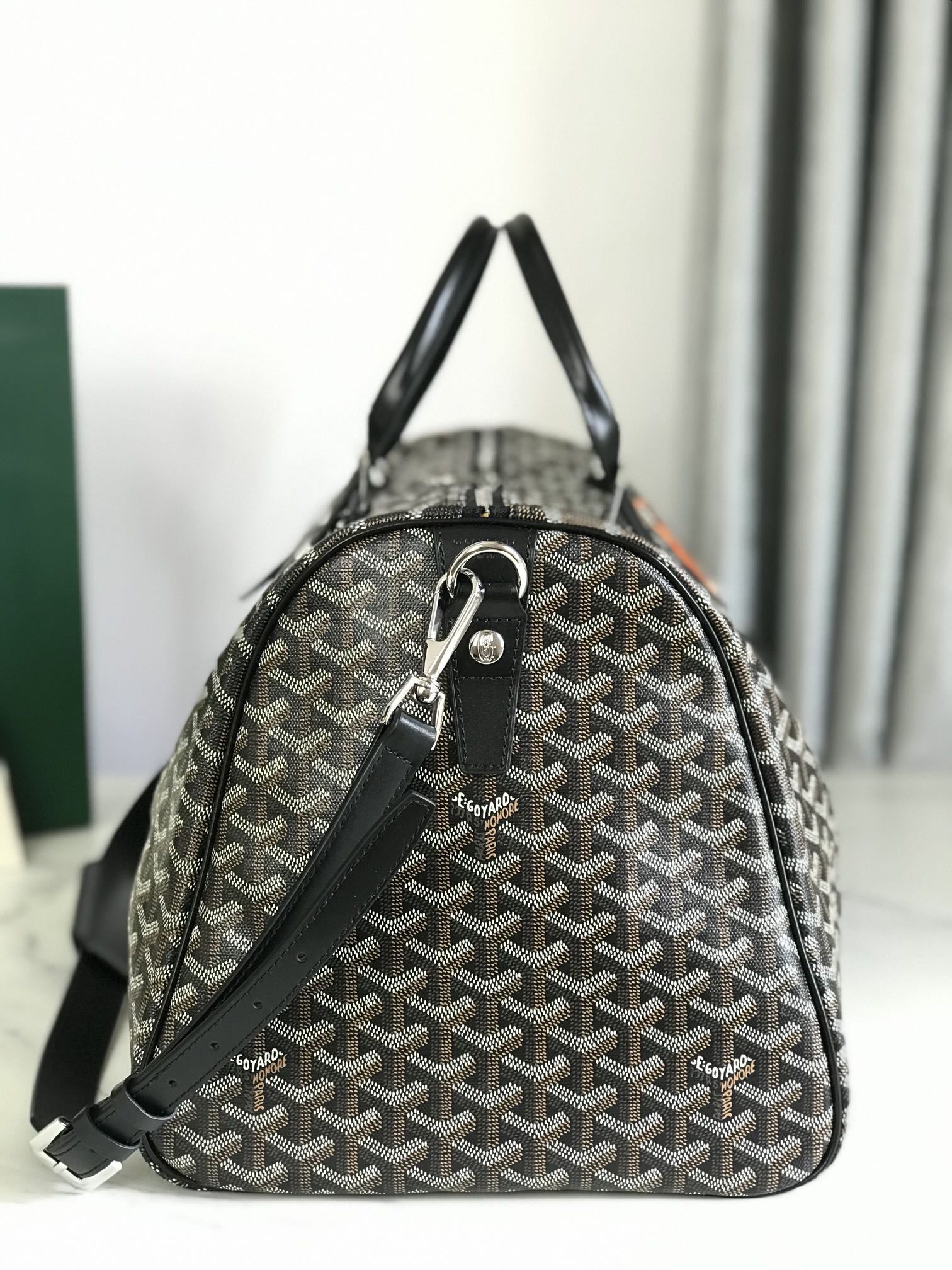 Goyard Boston 50 Bag Cm Black Goyardine Canvas And Calfskin Trim