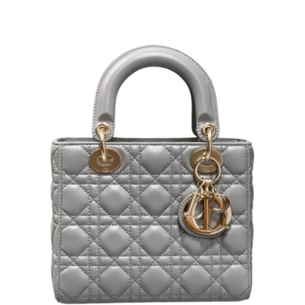 DIOR MEDIUM LADY BLUSH CANNAGE LAMBSKIN BAG GREY 20CM