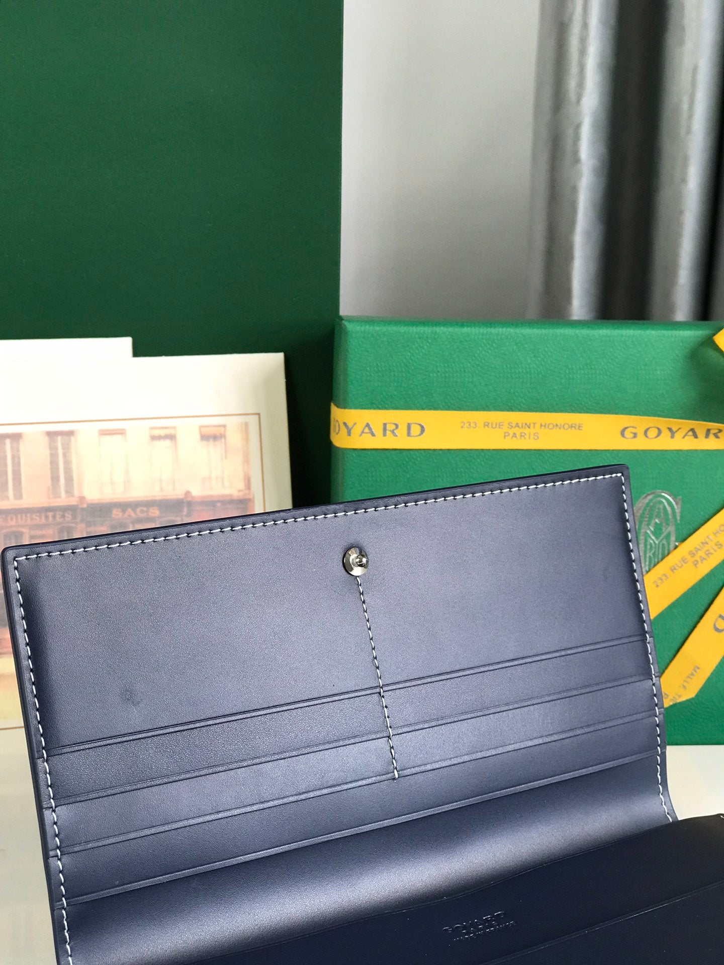 Goyard Richelieu Wallet 19 Cm Navy Blue Goyardine Canvas