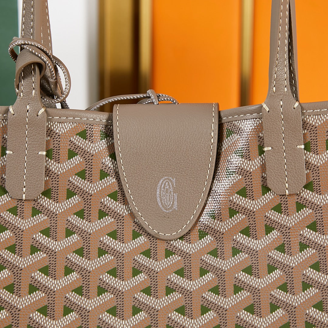 Goyard Saint Louis Pm 34Cm Brown Khaki Canvas Chevroches Calfskin