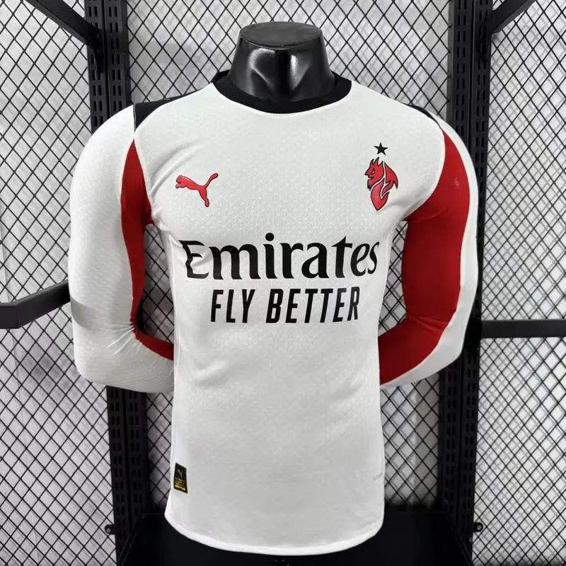 Player 2025-26 Ac Milan Away White Long Sleev Football jersey