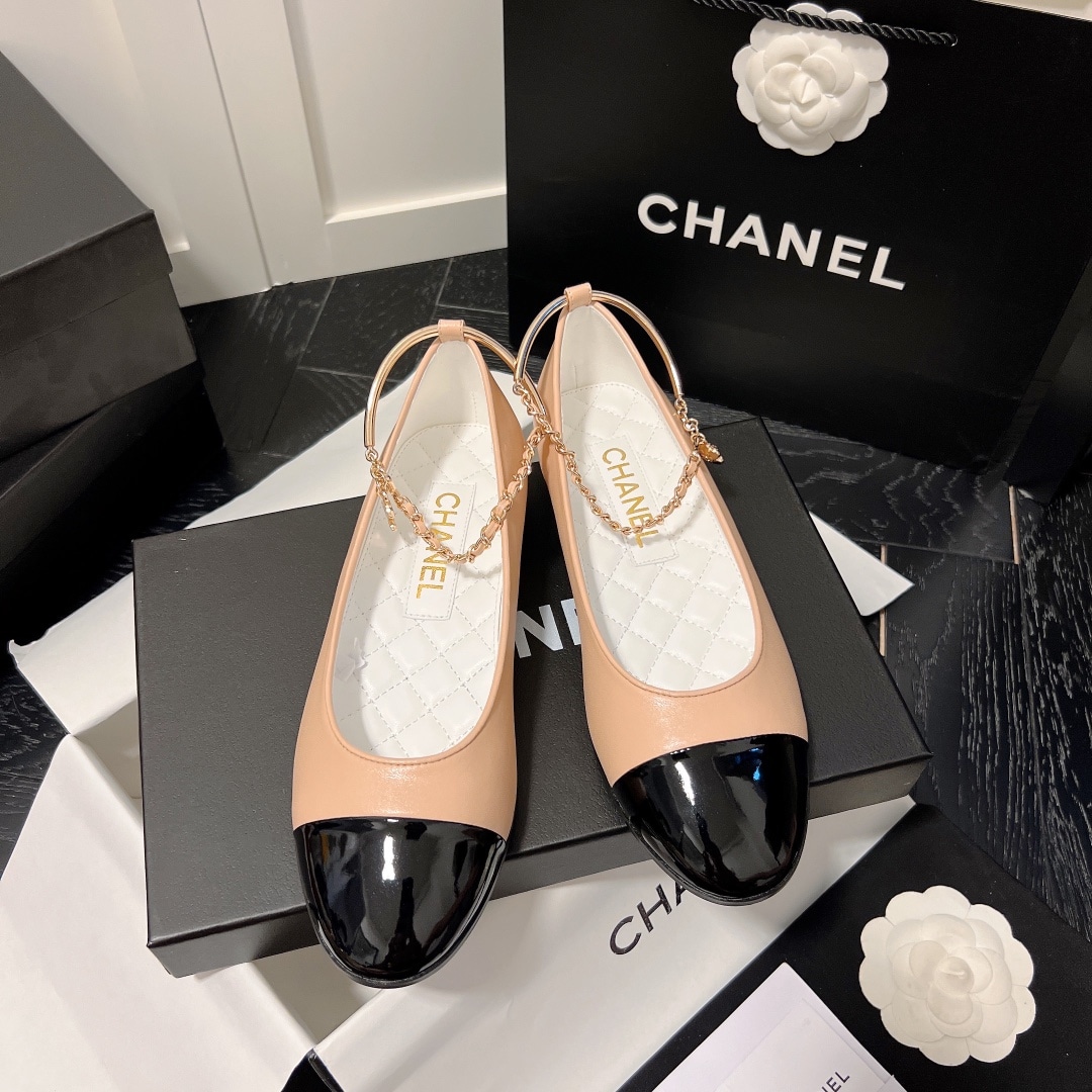Chanel Interlocking Cc Logo Ballet Flats Black Pink