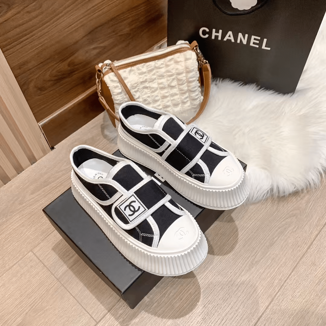 Chanel White Cc Cap Toe Slipon Sneaker Black