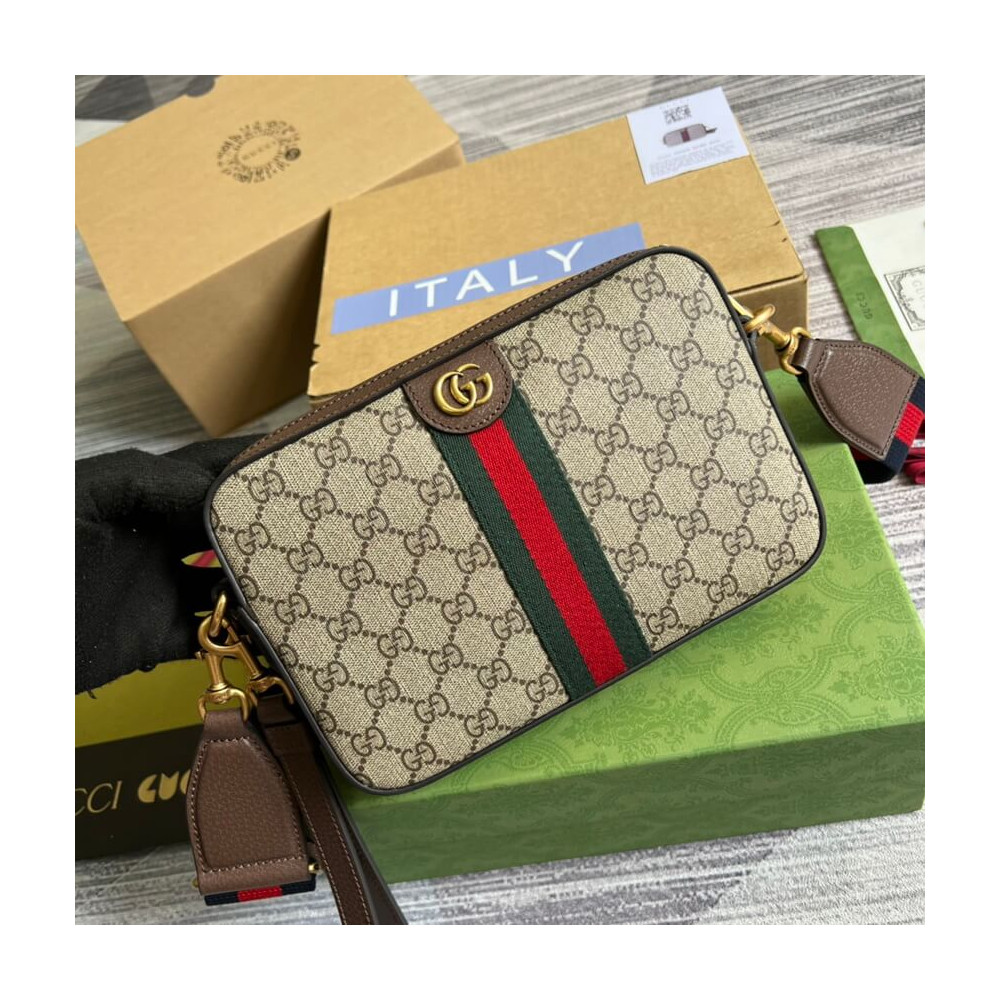 Gucci Ophidia GG Supreme Shoulder Bag Beige/Ebony 24cm/9.4in