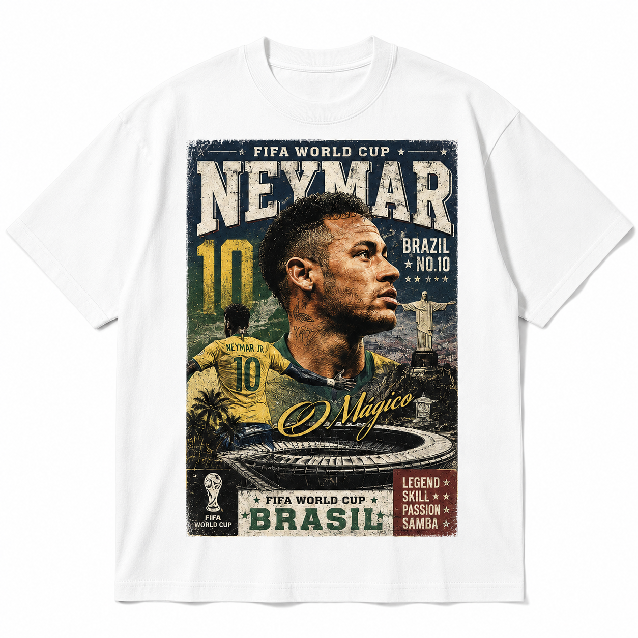 Neymar World Cup Printed T-Shirt  Unisex Loose Fit T-Shirt 100% Cotton Soft Comfortable Summer Casual Printed Top