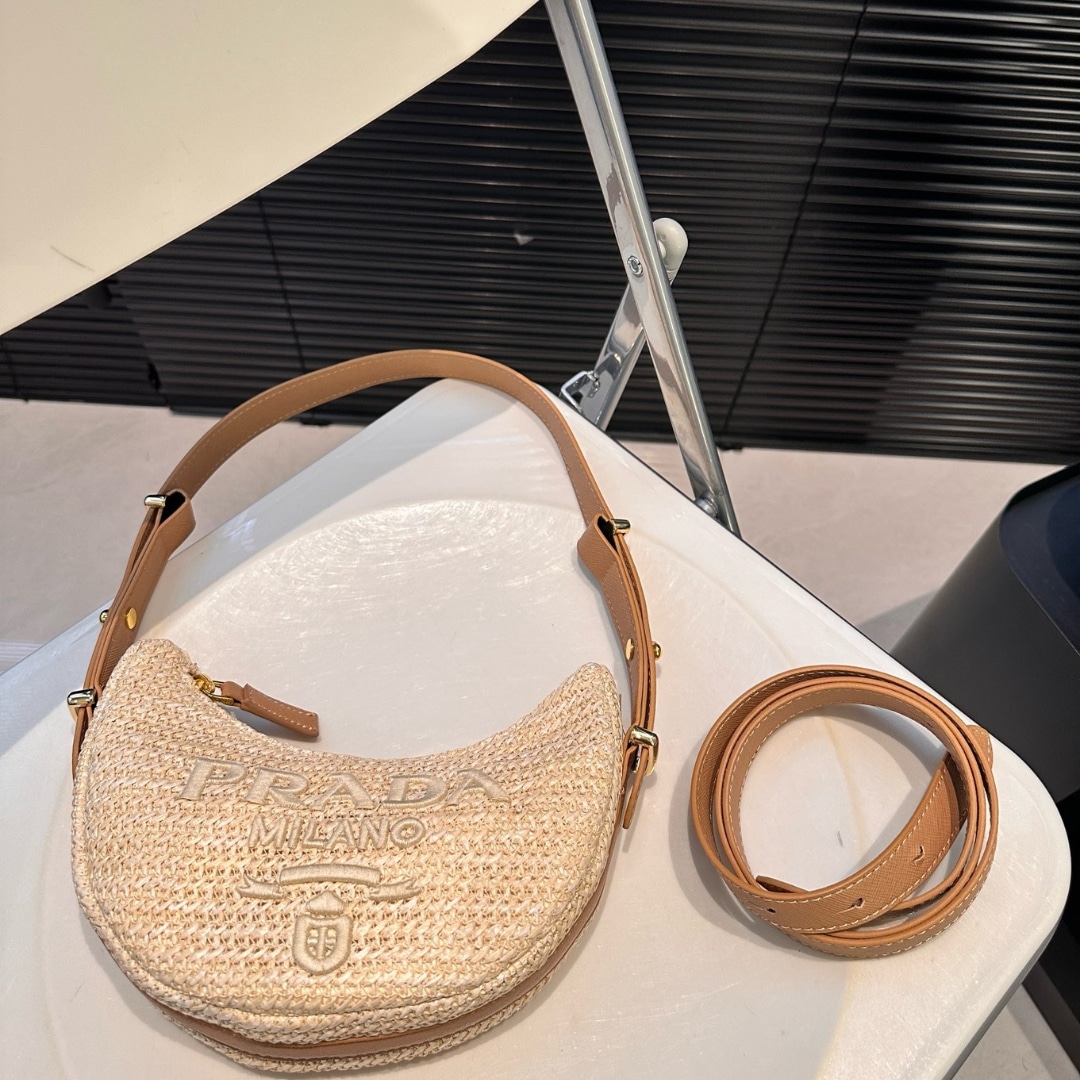 Prada Arqué Crochet Shoulder Bag Natural 22Cm