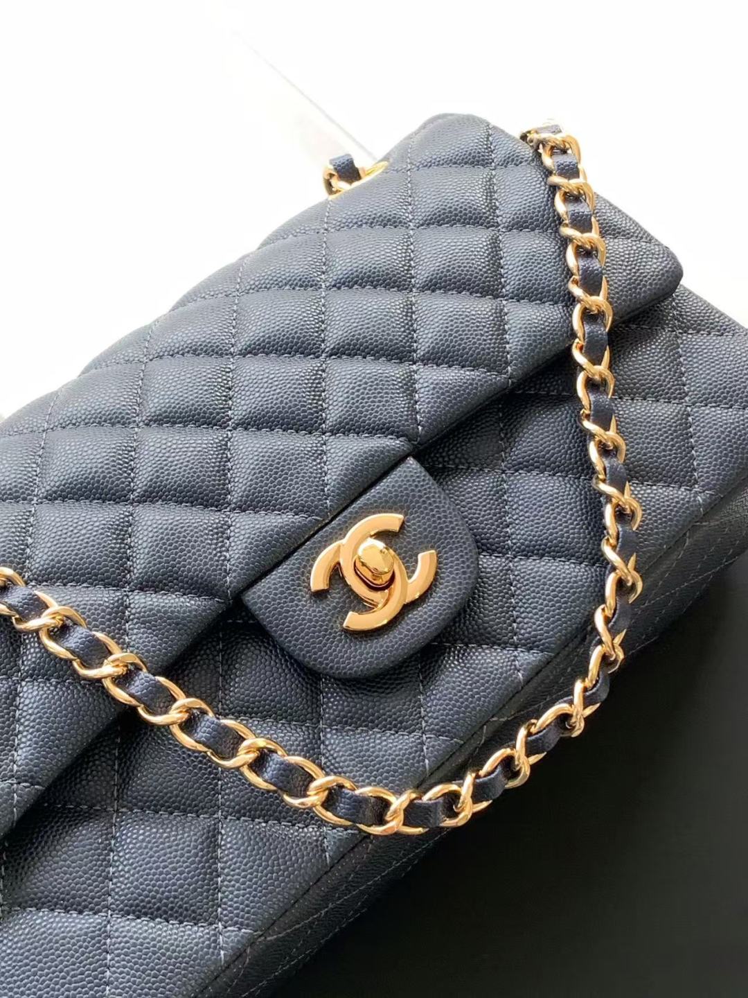 Chanel Classic Flap Bag 25 cm Navy Blue Gold-Tone Hardware A01112