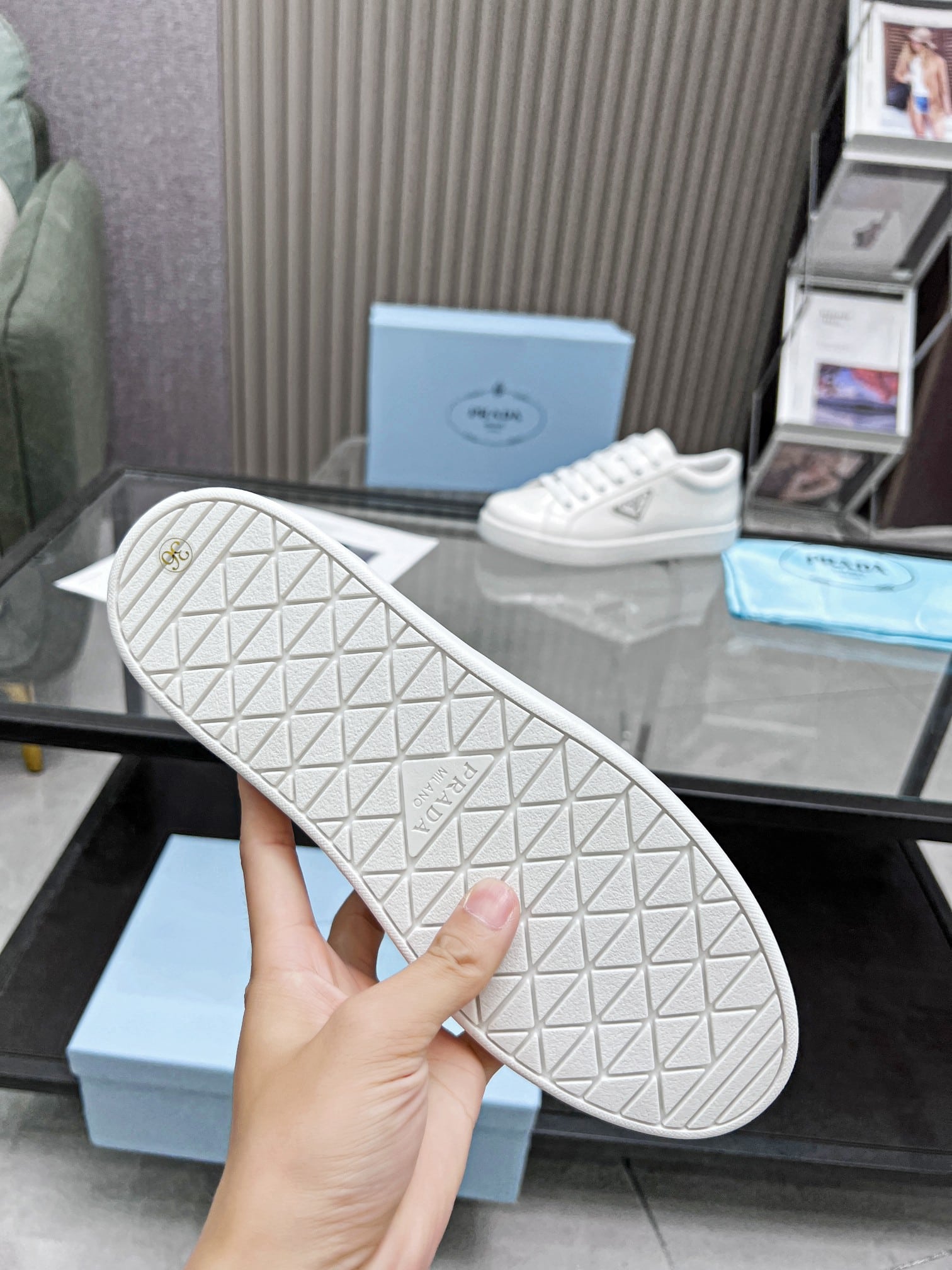 Prada Logo Sneakers In Brushed Leather White