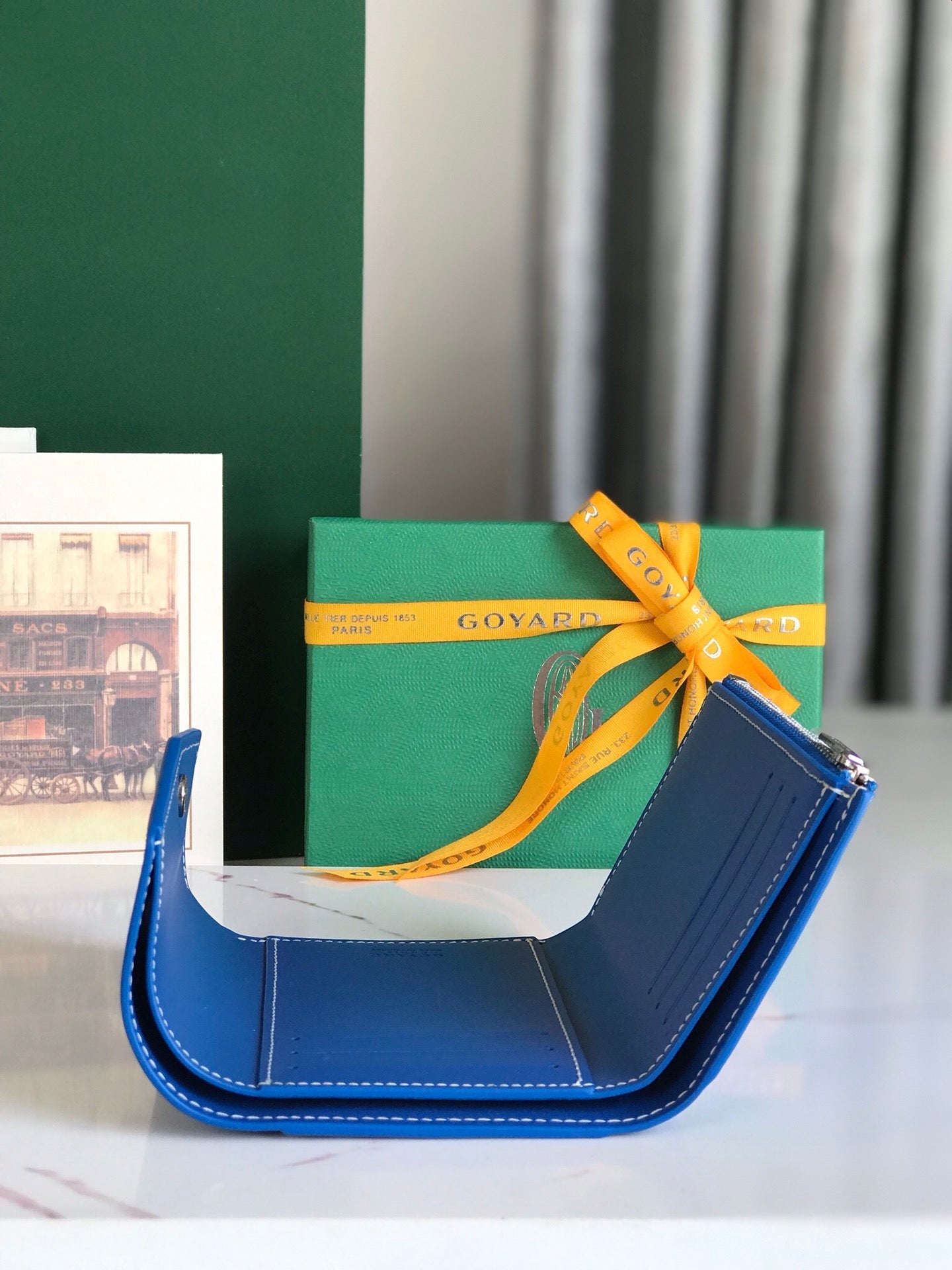 Goyard Saint-Gabriel Wallet 12 Cm Sapphire Blue Calfskin And Goyardine Canvas