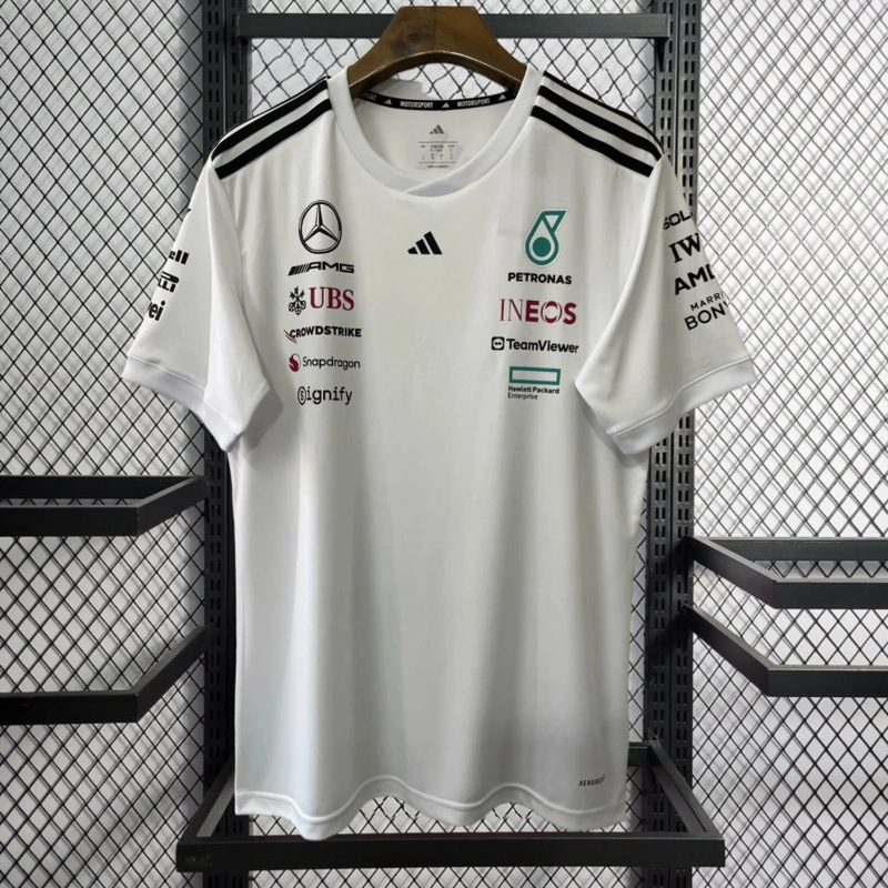 2025 F1 Mercedes Benz White T-shirt Racing Suit