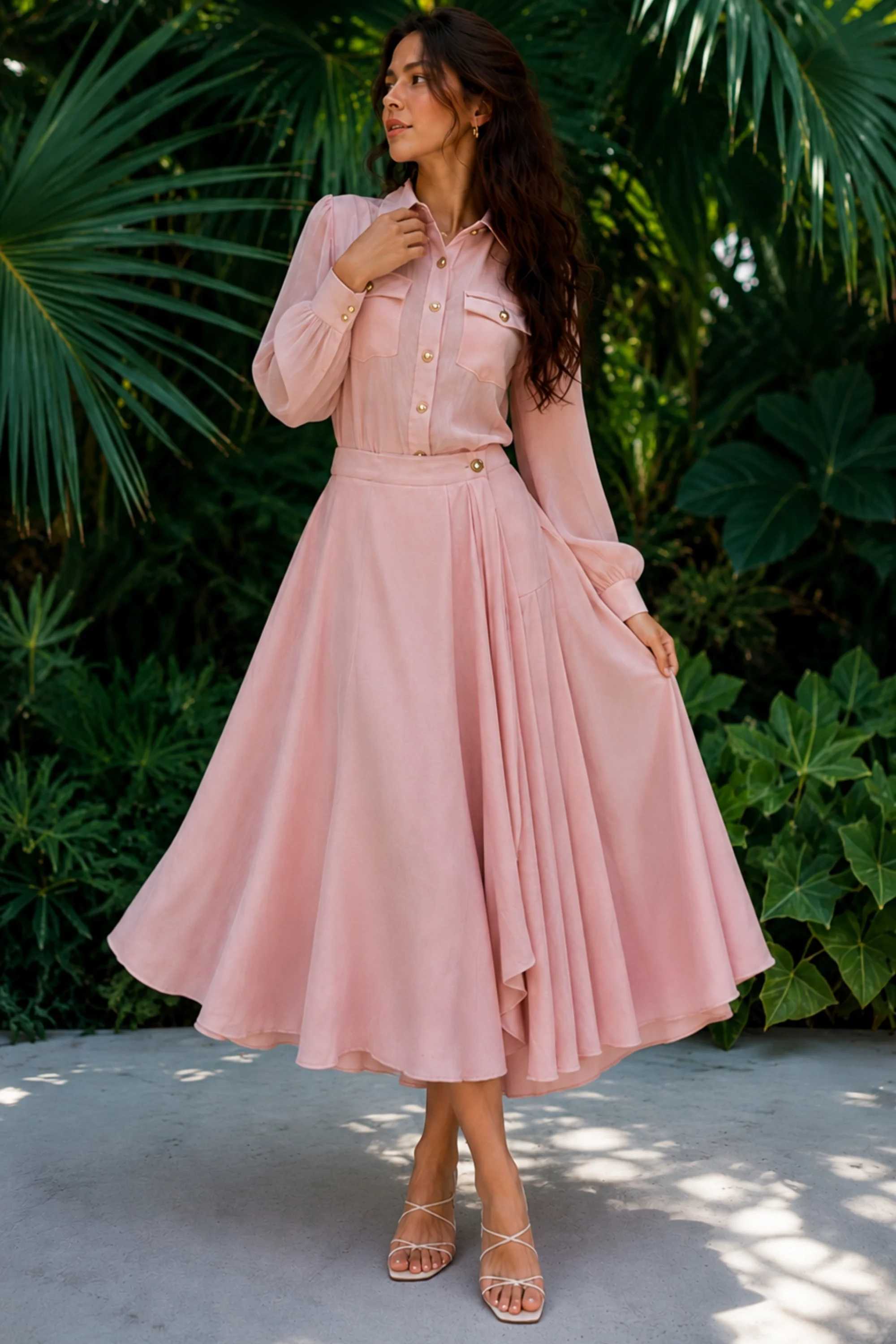 Rose Chiffon Pleated Skirt Co-ord