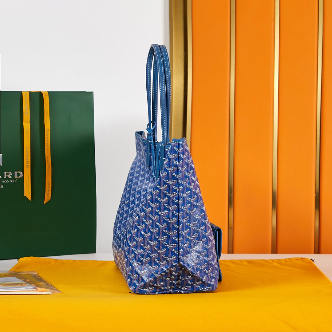 Goyard Saint Louis Pm 34Cm Blue Canvas Chevroches Calfskin