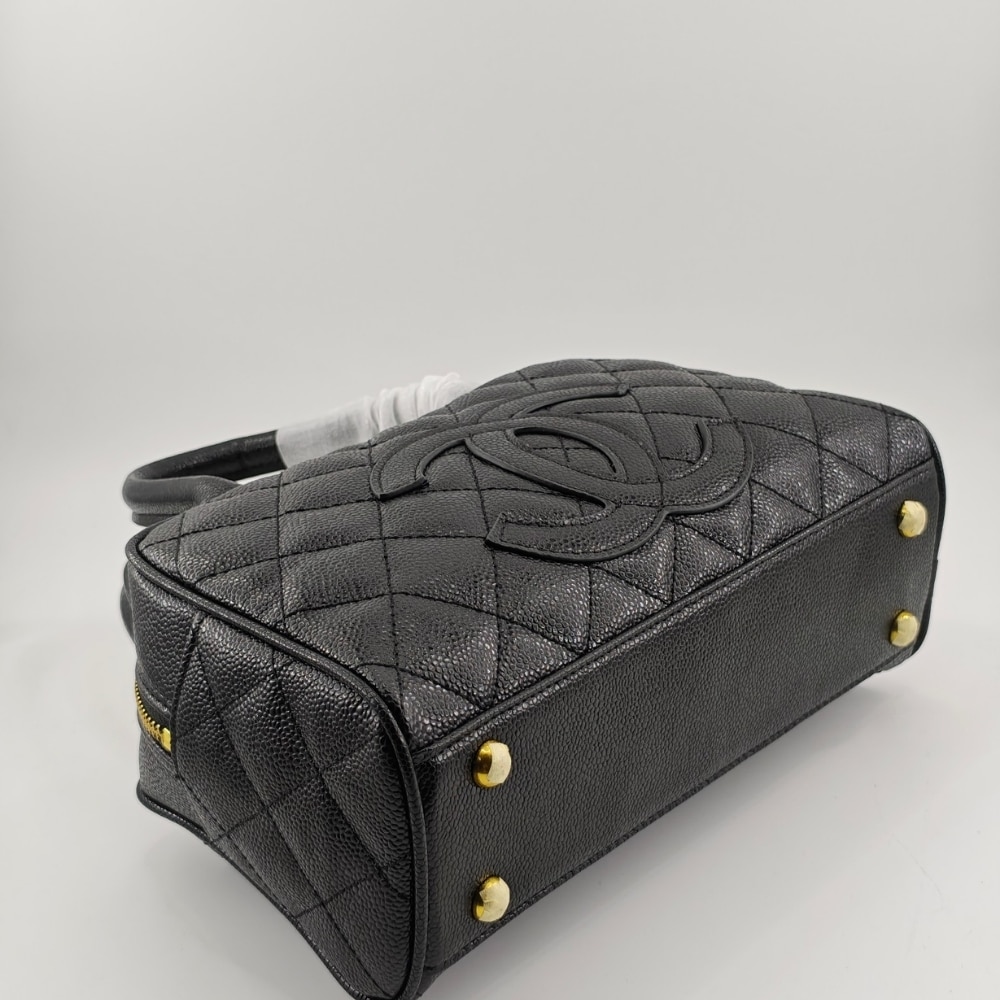 Chanel Quilted Caviar Small Bowler Satchel Black 25Cm/9.8in