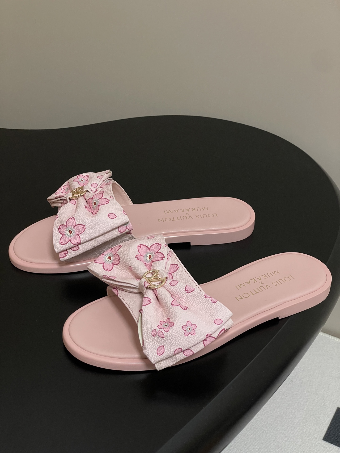 Louis Vuitton x Takashi Murakami Lily Flat Mule Bow Slide Sandals Pink- White 1AGVYA
