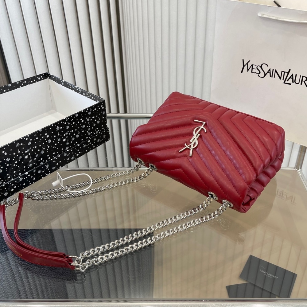 Saint Laurent Loulou Small Chain Bag Wine Red 25cm