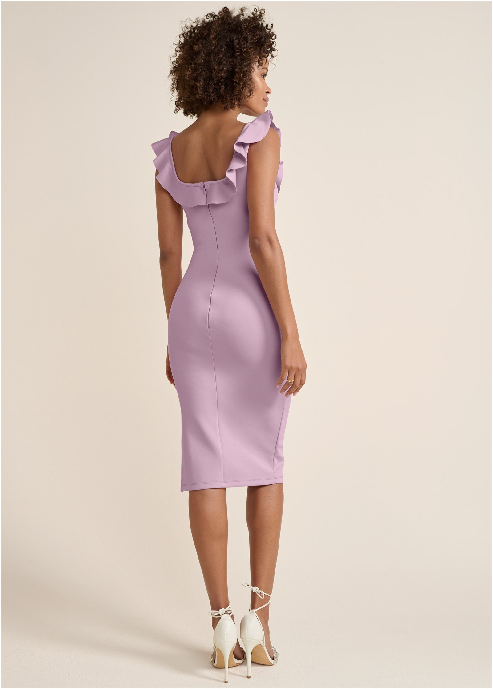 Ruffle Neck Midi Dress – Light Purple